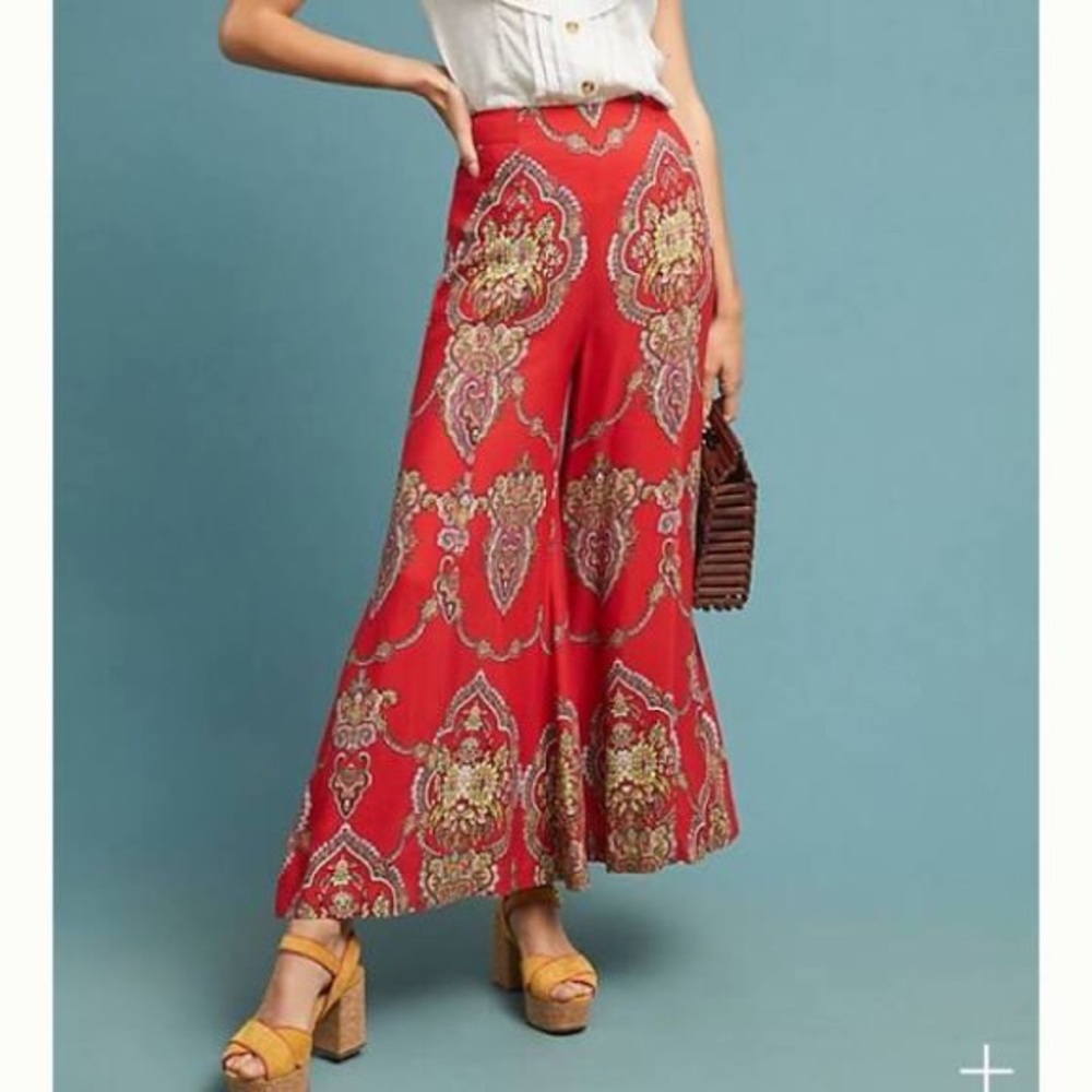 Anthropologie Printed Wide Lag Trousers Pants